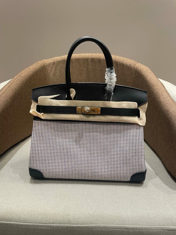 Hermes Birkin 25 Swift Pink Black Toile Quadrille GHW